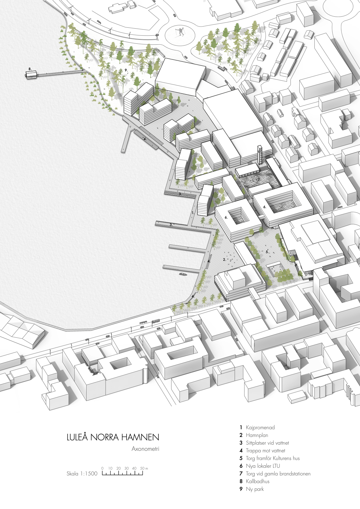 Axonometrisk plan över förslaget